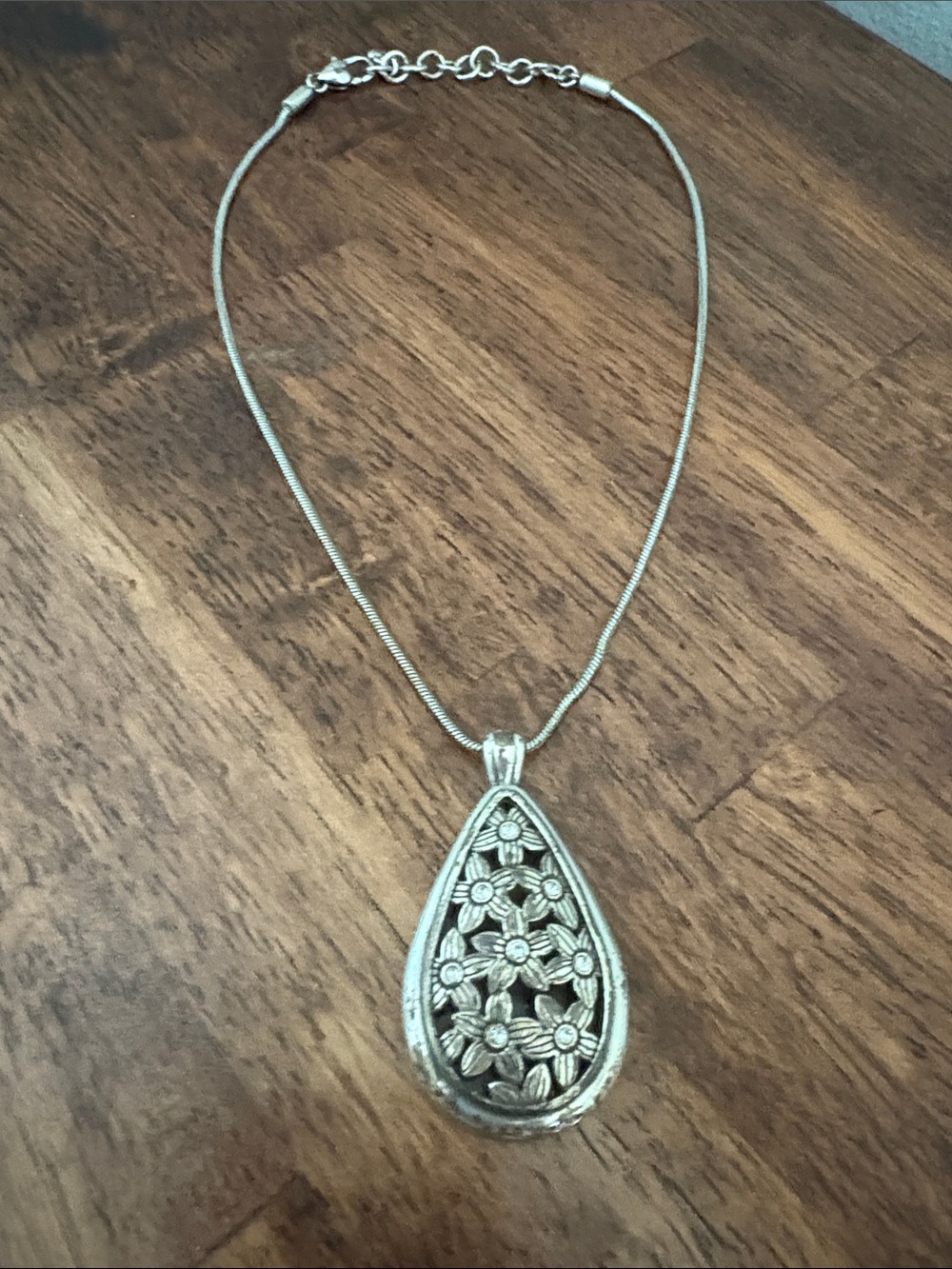 Brighton Silver Floral Teardrop Pendant Necklace